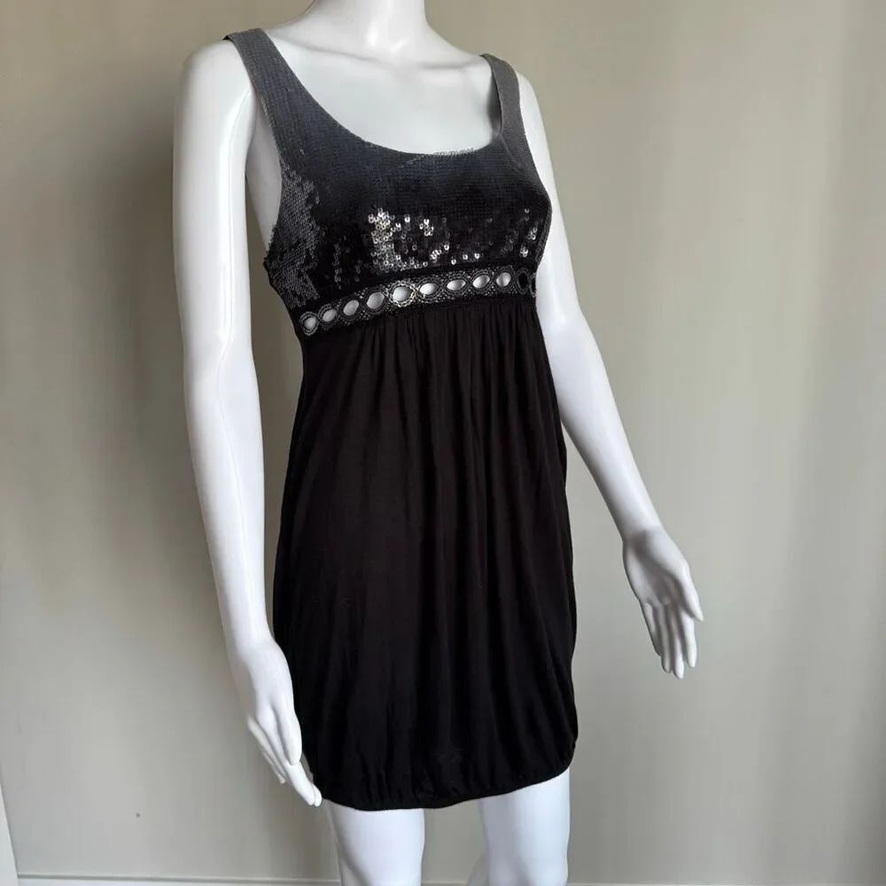VTG Y2K Charlotte Russe Sequin Bubble Hem Baby Doll Dress With Cut-Out Design
